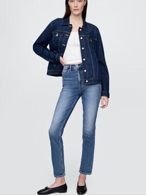 Gap Denim Vintage Slim High Rise Blue Jeans Medium Indigo Cotton Blend 30 10 R